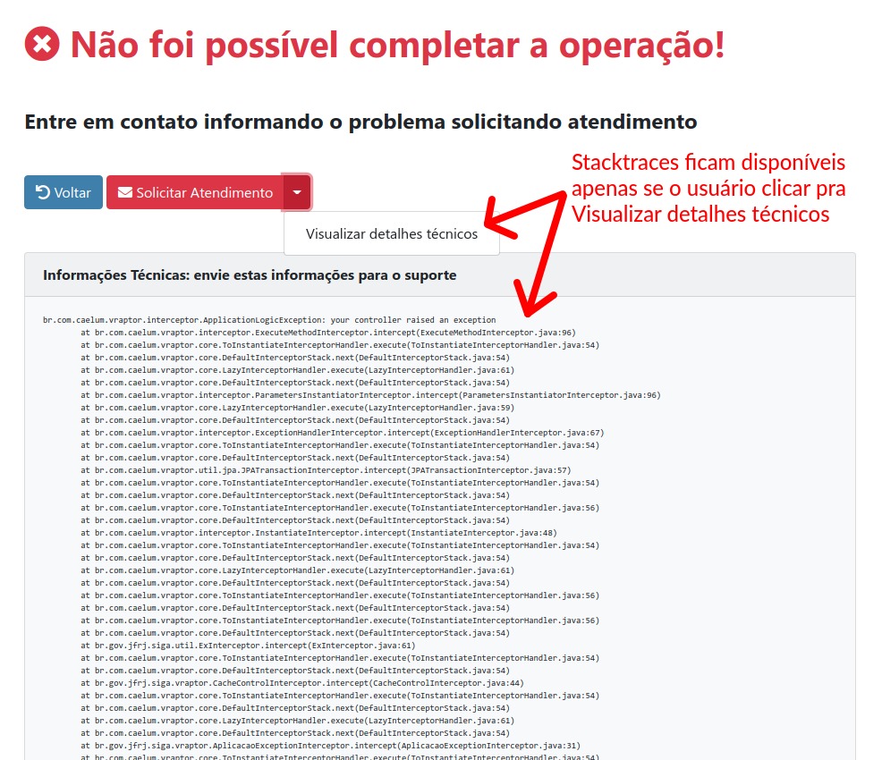 Não foi possível completar a operação