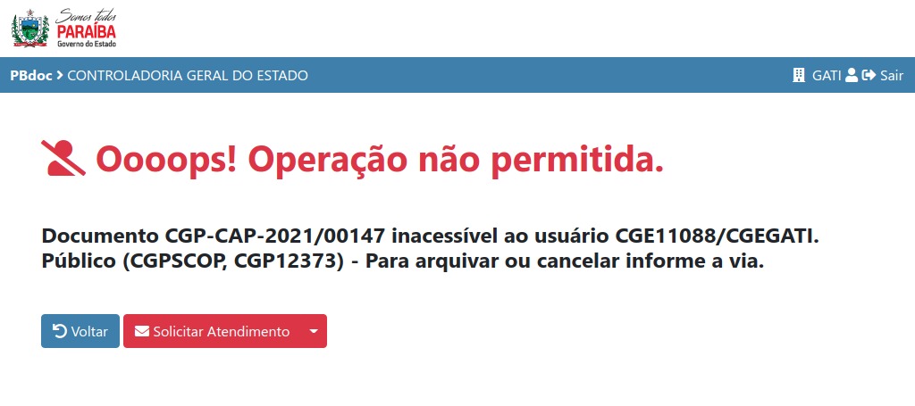 Operação não permitida